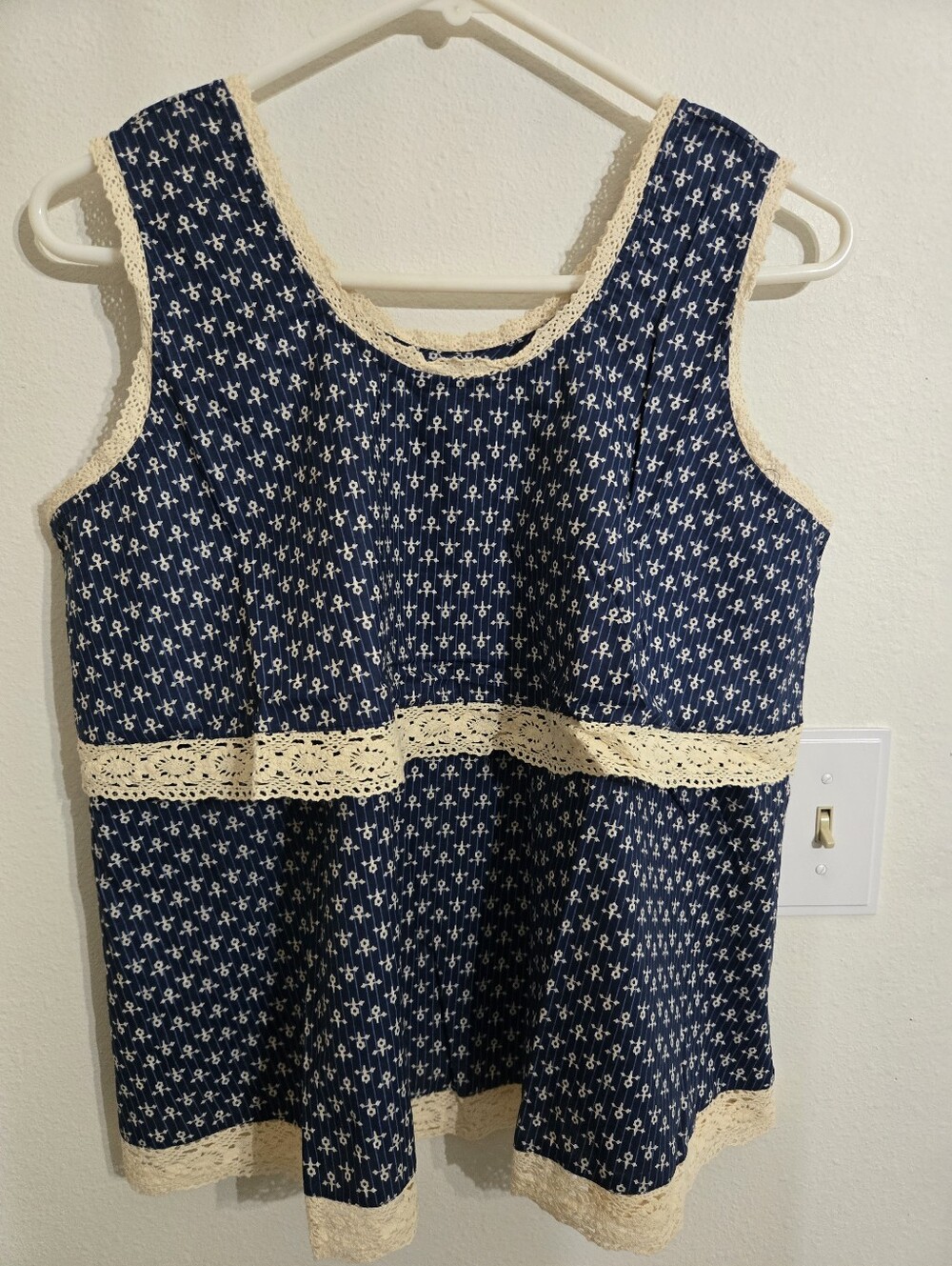 Jaded Gypsy Navy Blue Sleeveless Lace-Trim Tank Top